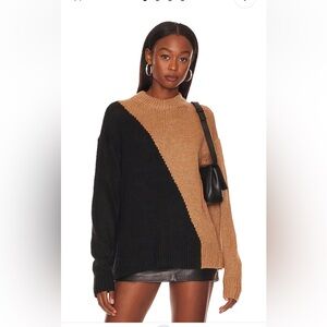 L’Academie Dagan Color Block Crewneck in Black & Camel size Small NWT